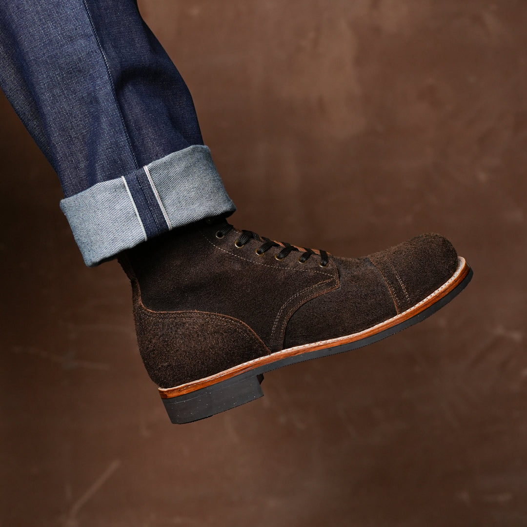 The Brandon Cap Toe Boots (Grizzly Brown Roughout) (Munson Last - Goodyear Welted)