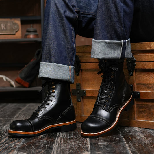 The Brandon Cap Toe Boots (Raven Black) (Munson Last - Goodyear Welted)