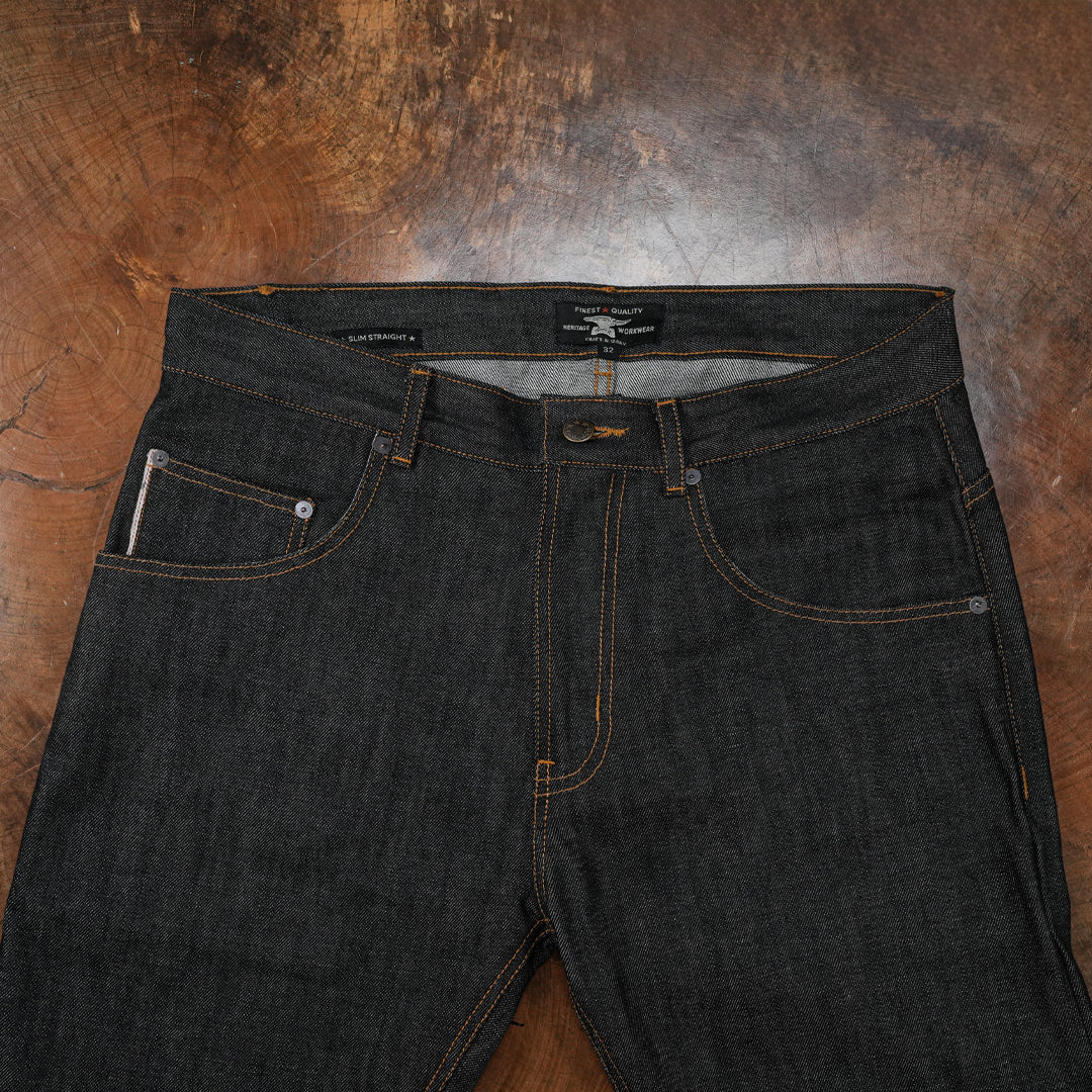 Five Pocket Ghost Black 13 Oz Selvedge Denim For Men (Slim Straight)