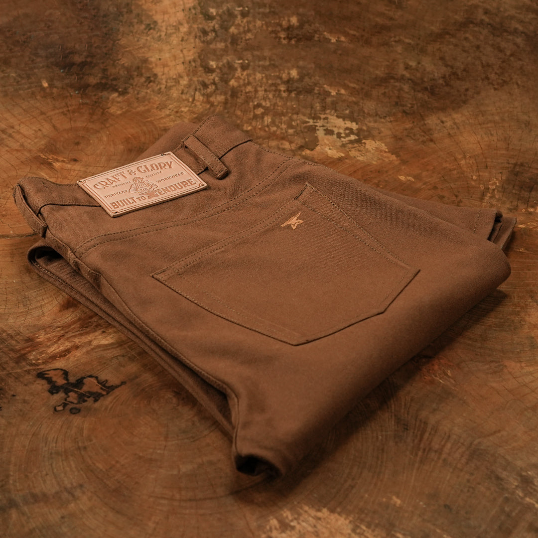 Five Pocket Fox Brown 12 Oz Duck Canvas Pants For Men (Slim Straight)