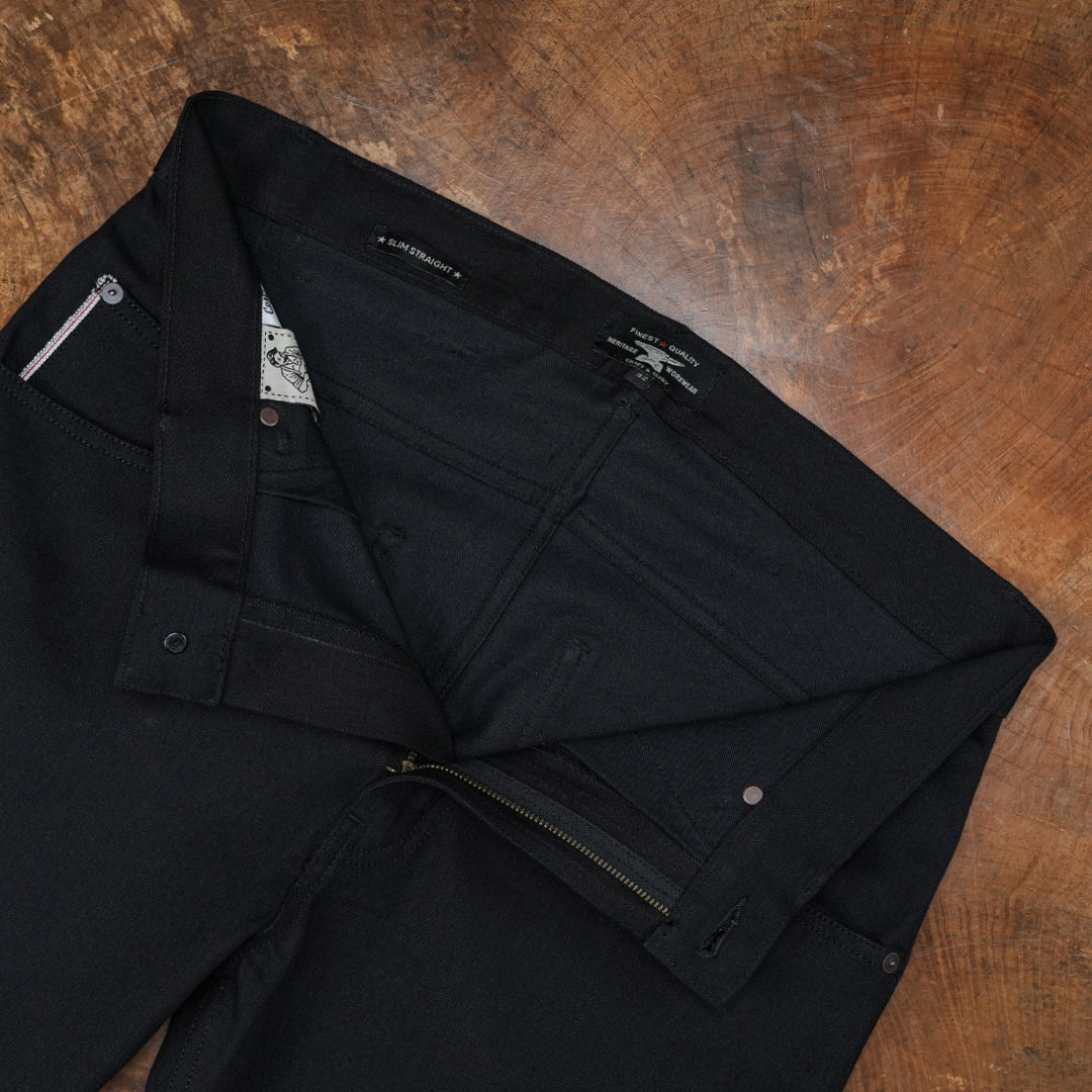 Five Pocket Double Black 14 Oz Selvedge Denim For Men (Slim Straight)