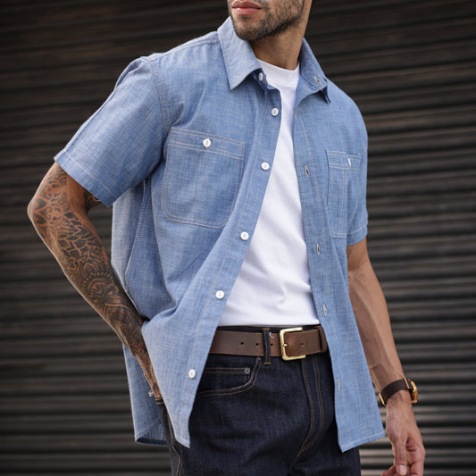 Heritage Work Shirt Half Sleeves Chambray Blue