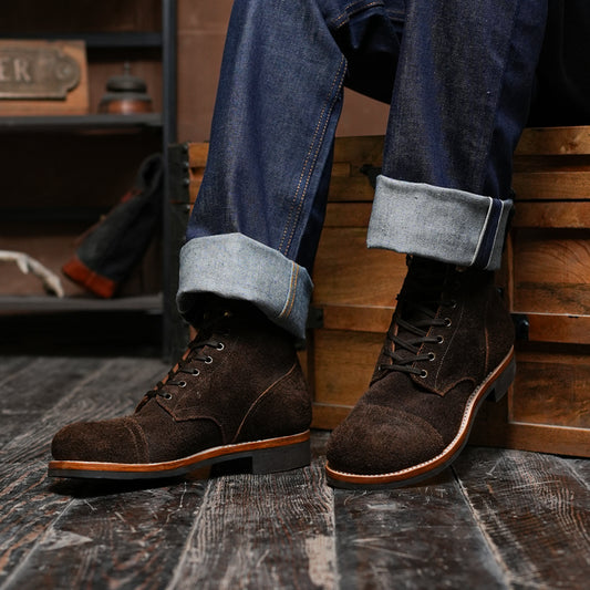 The Brandon Cap Toe Boots (Grizzly Brown Roughout) (Munson Last - Goodyear Welted)