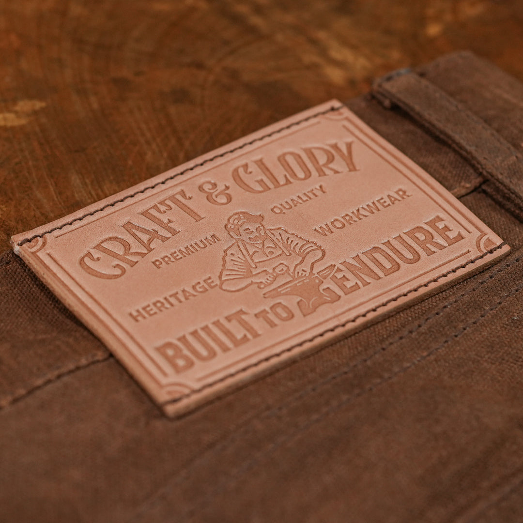 Five Pocket Bear Brown 12 Oz Hard Waxed Canvas Pants For Men (True Straight)