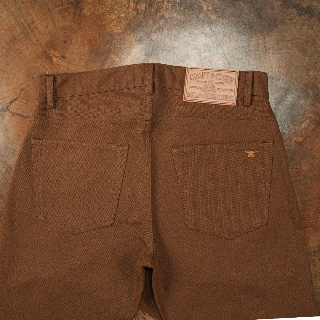 Five Pocket Fox Brown 12 Oz Duck Canvas Pants For Men (Slim Straight)