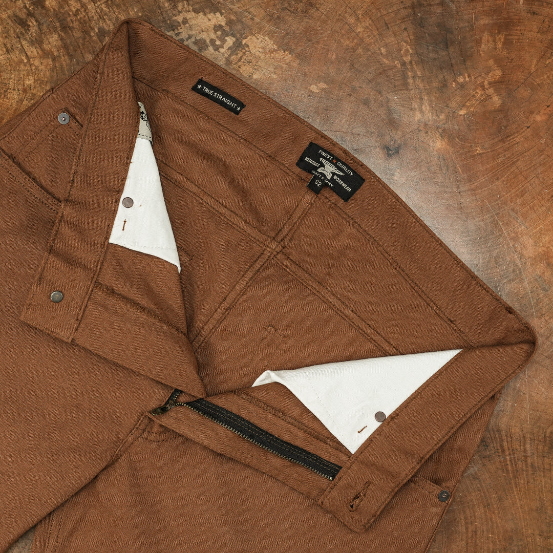 Five Pocket Fox Brown 12 Oz Duck Canvas Pants For Men (True Straight)