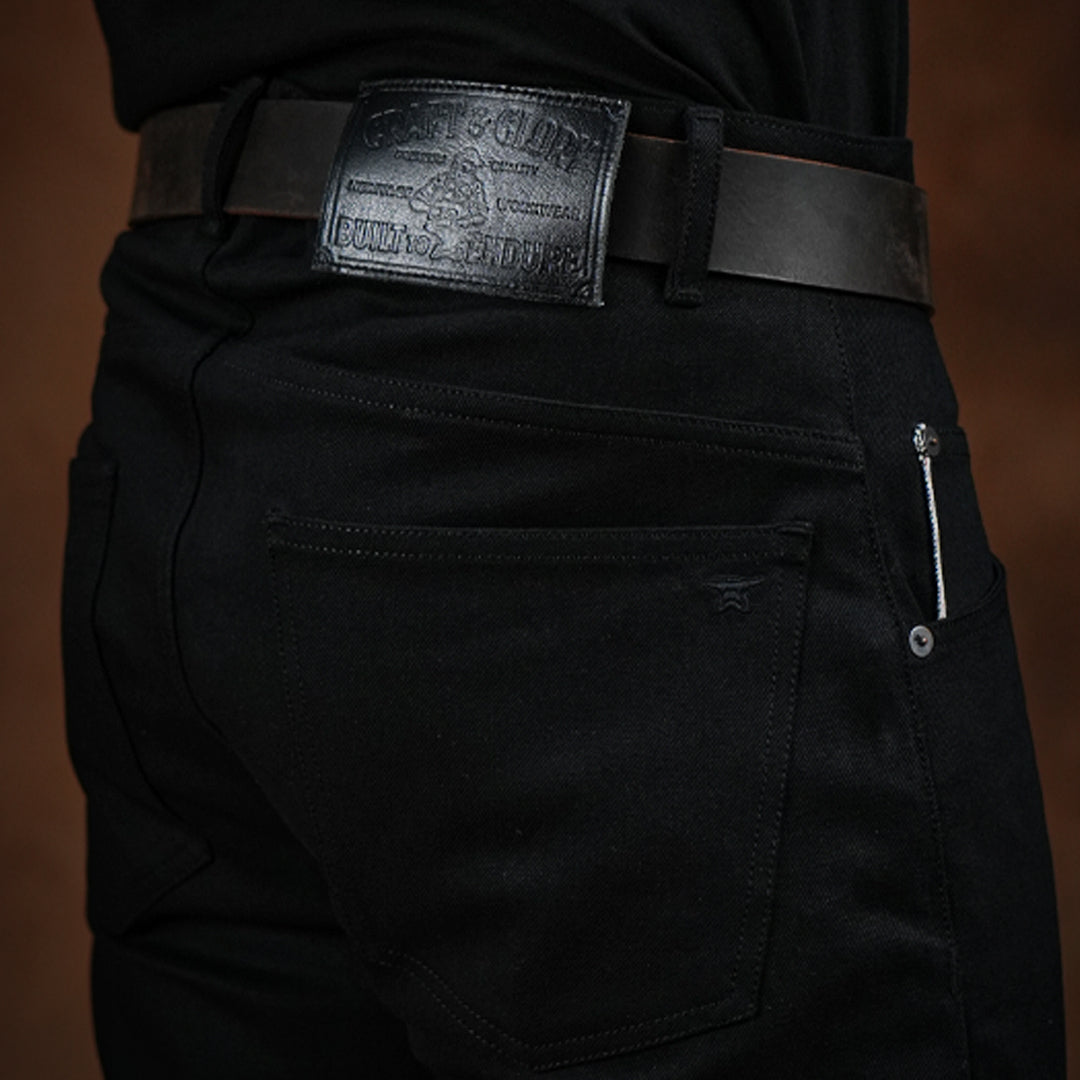 Five Pocket Double Black 14 Oz Selvedge Denim For Men (Slim Straight)