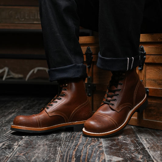 The Brandon Cap Toe Boots (Russet Waxed Roughout) (Munson Last - Goodyear Welted)