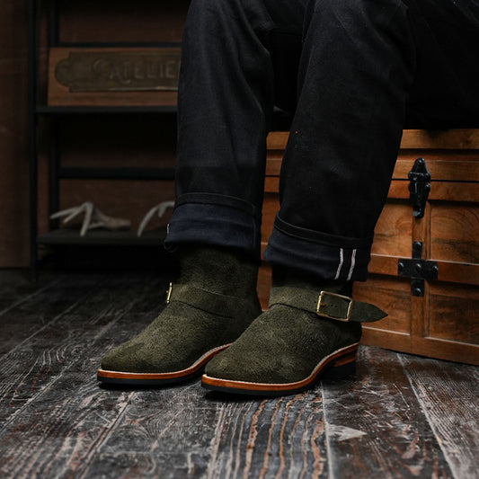 The Foundry Engineer Boots (Grizzly Green Roughout) Goodyear Welted