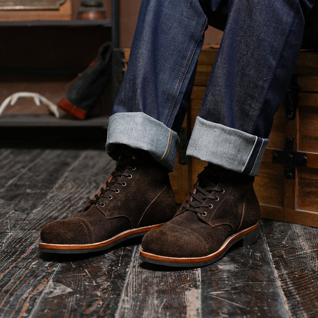 The Brandon Cap Toe Boots (Grizzly Brown Roughout) (Munson Last - Goodyear Welted)
