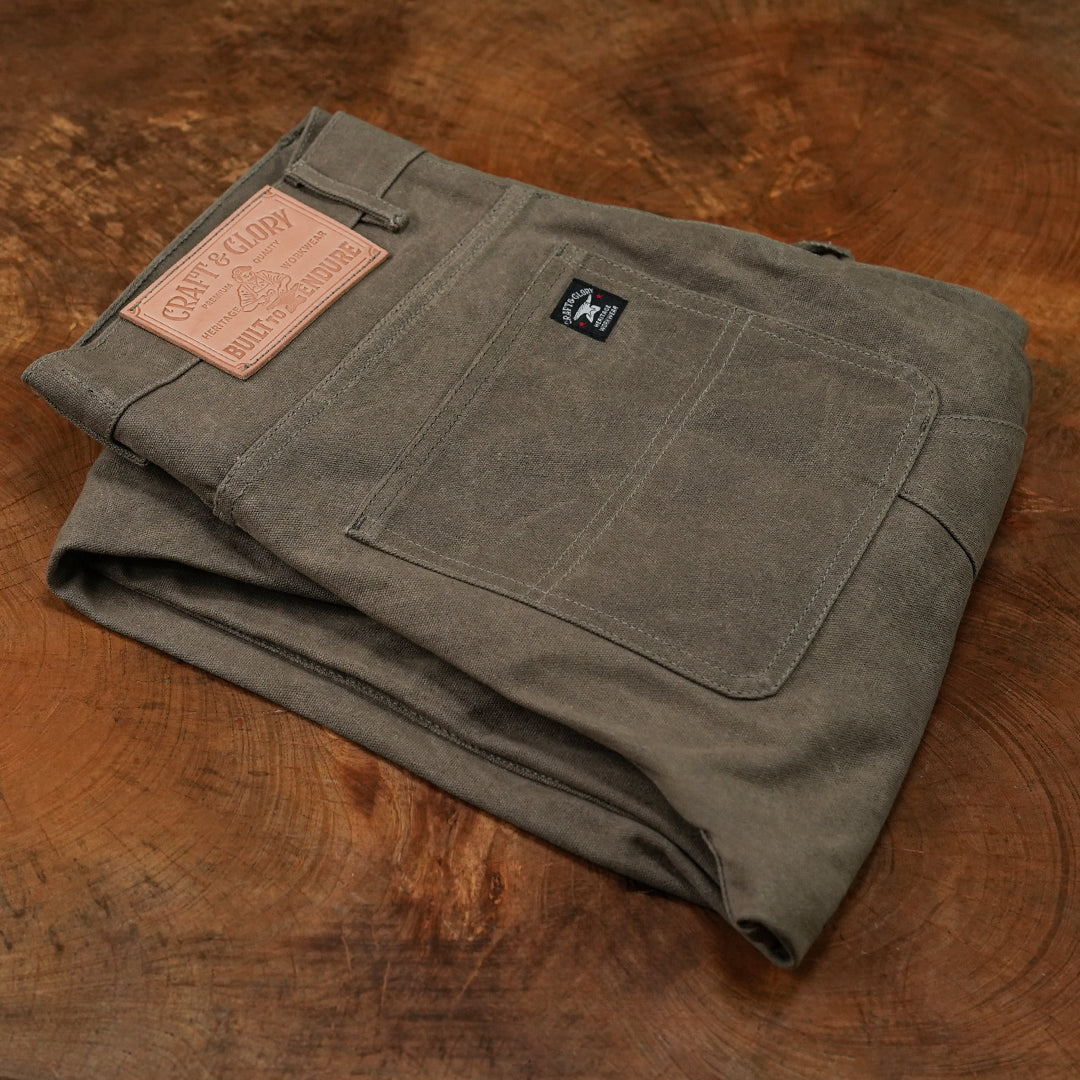 Double Knee Carpenter Field Tan 12 Oz Hard Waxed Canvas Pants For Men (True Straight)