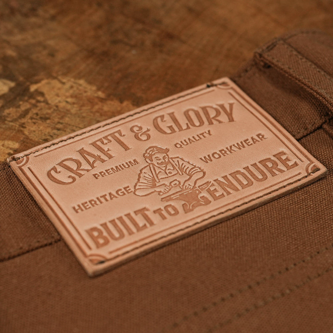 Five Pocket Fox Brown 12 Oz Duck Canvas Pants For Men (Slim Straight)