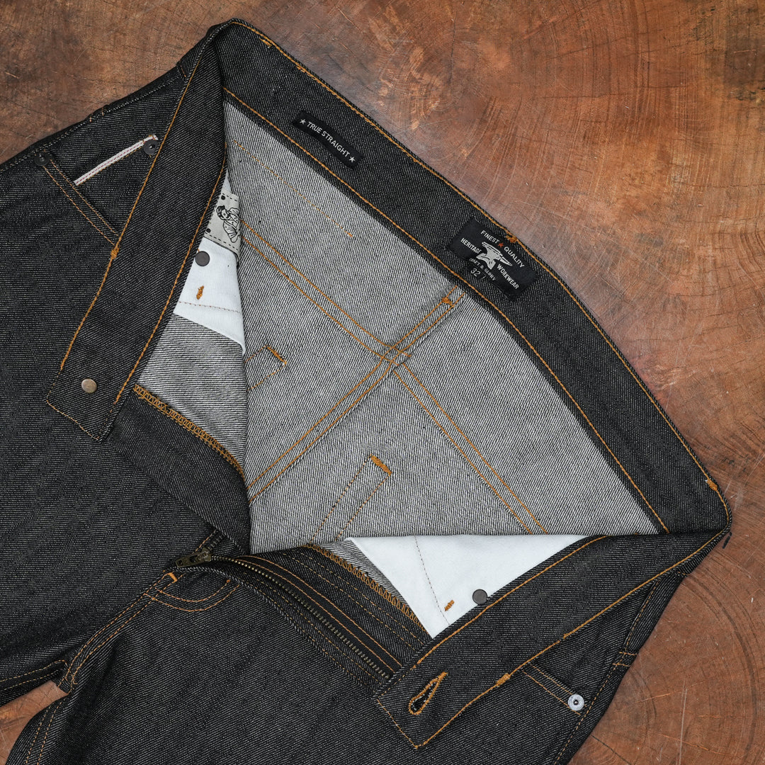 Five Pocket Ghost Black 13 Oz Selvedge Denim For Men (True Straight)