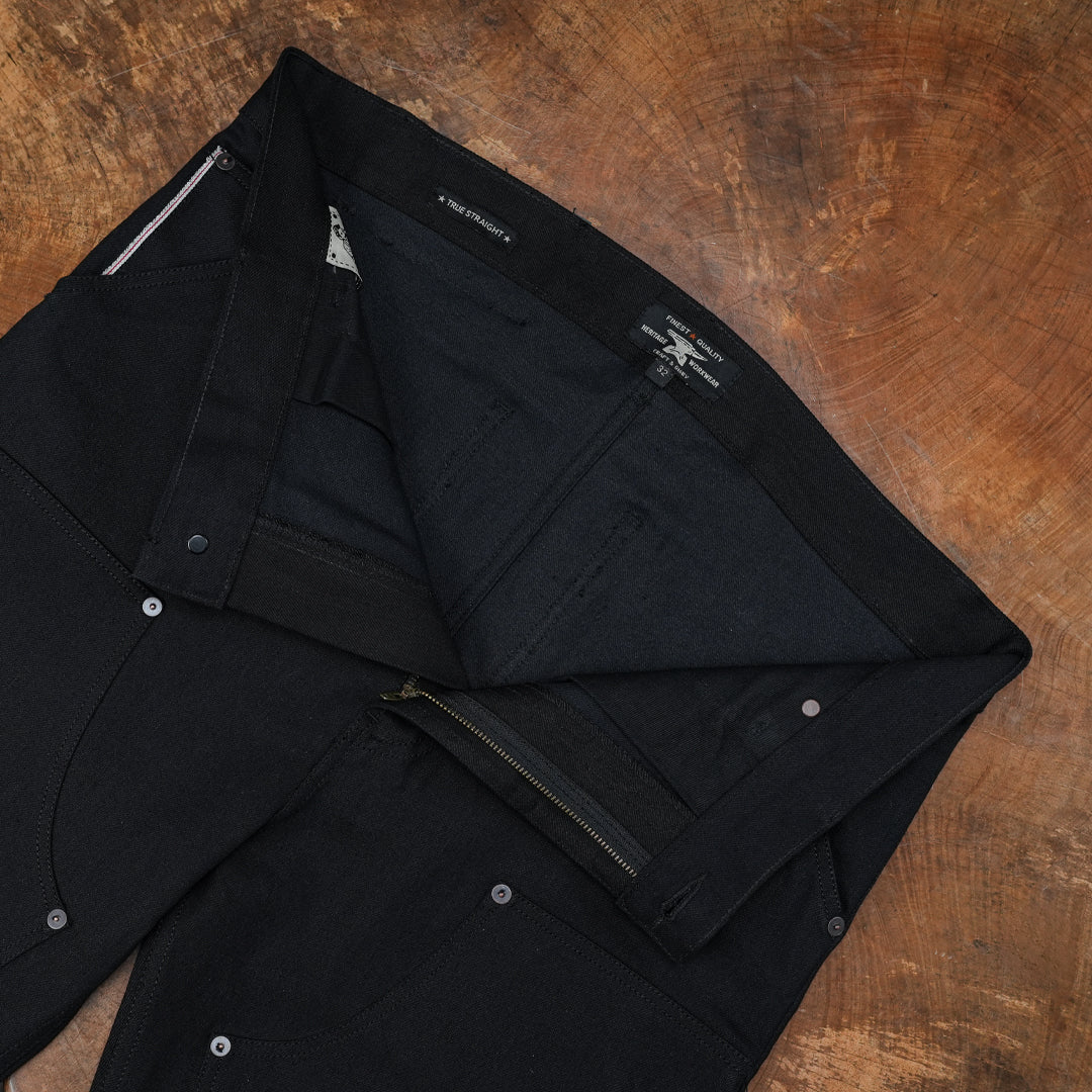 Double Knee Carpenter Double Black 14 Oz Selvedge Denim For Men (True Straight)