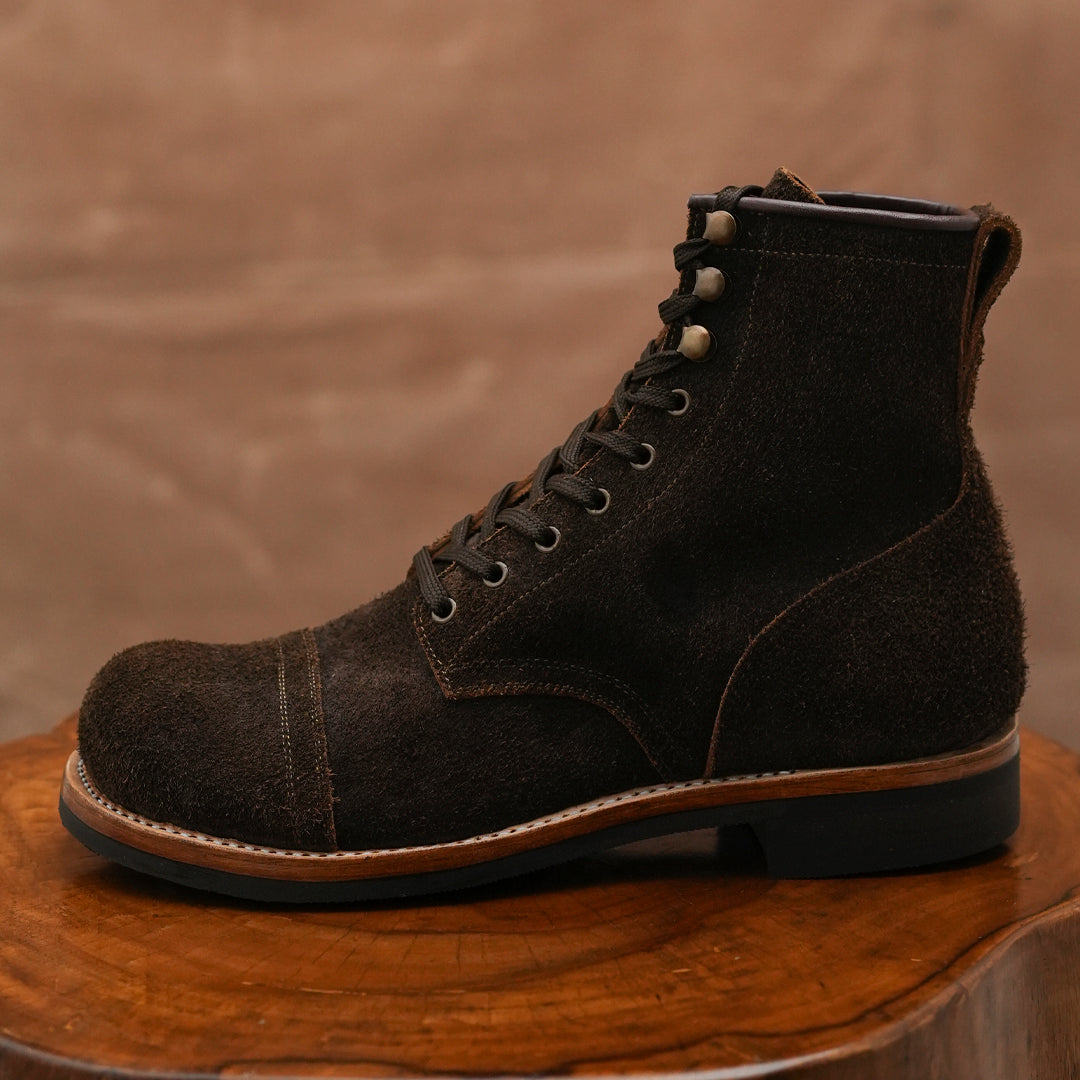 The Brandon Cap Toe Boots (Grizzly Brown Roughout) (Munson Last - Goodyear Welted)