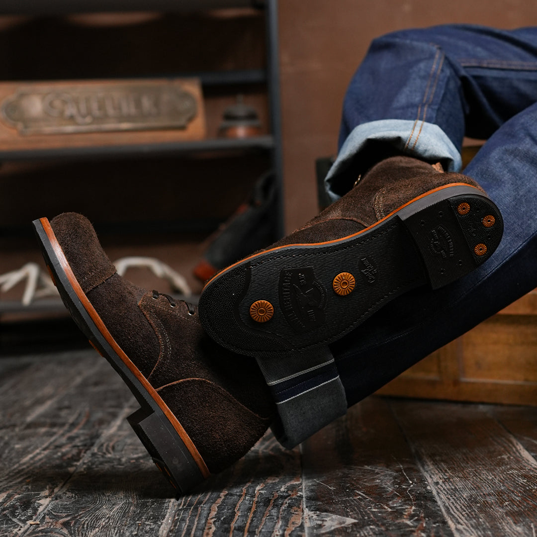 The Brandon Cap Toe Boots (Grizzly Brown Roughout) (Munson Last - Goodyear Welted)