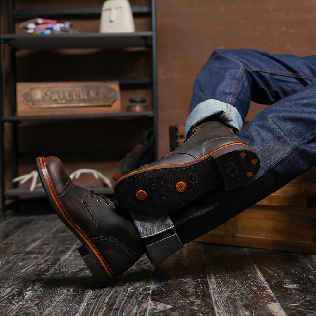 The Brandon Cap Toe Boots (Vintage Brown) (Munson Last - Goodyear Welted)