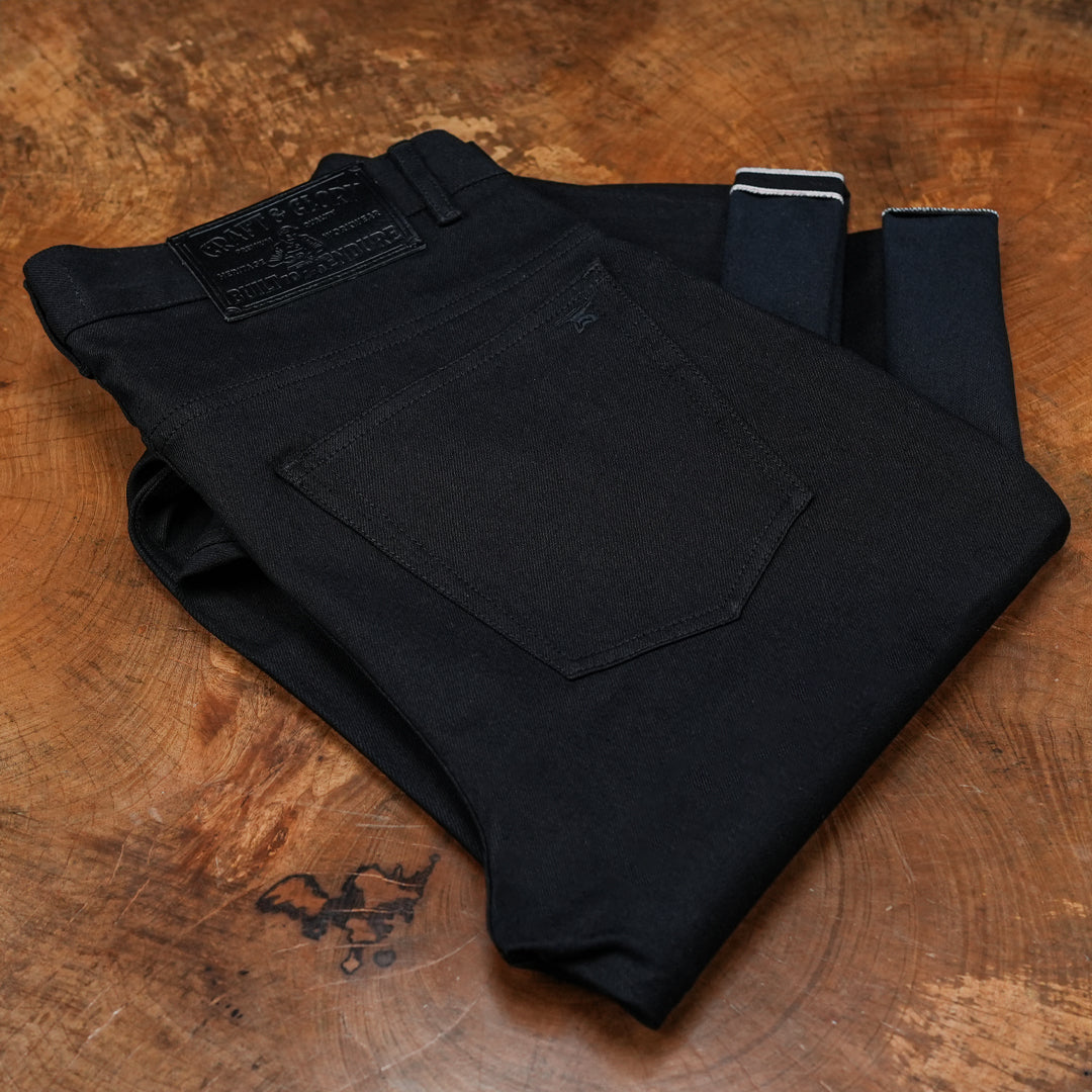 Five Pocket Double Black 14 Oz Selvedge Denim For Men (Slim Straight)