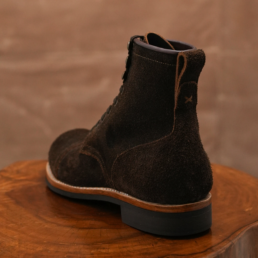 The Brandon Cap Toe Boots (Grizzly Brown Roughout) (Munson Last - Goodyear Welted)
