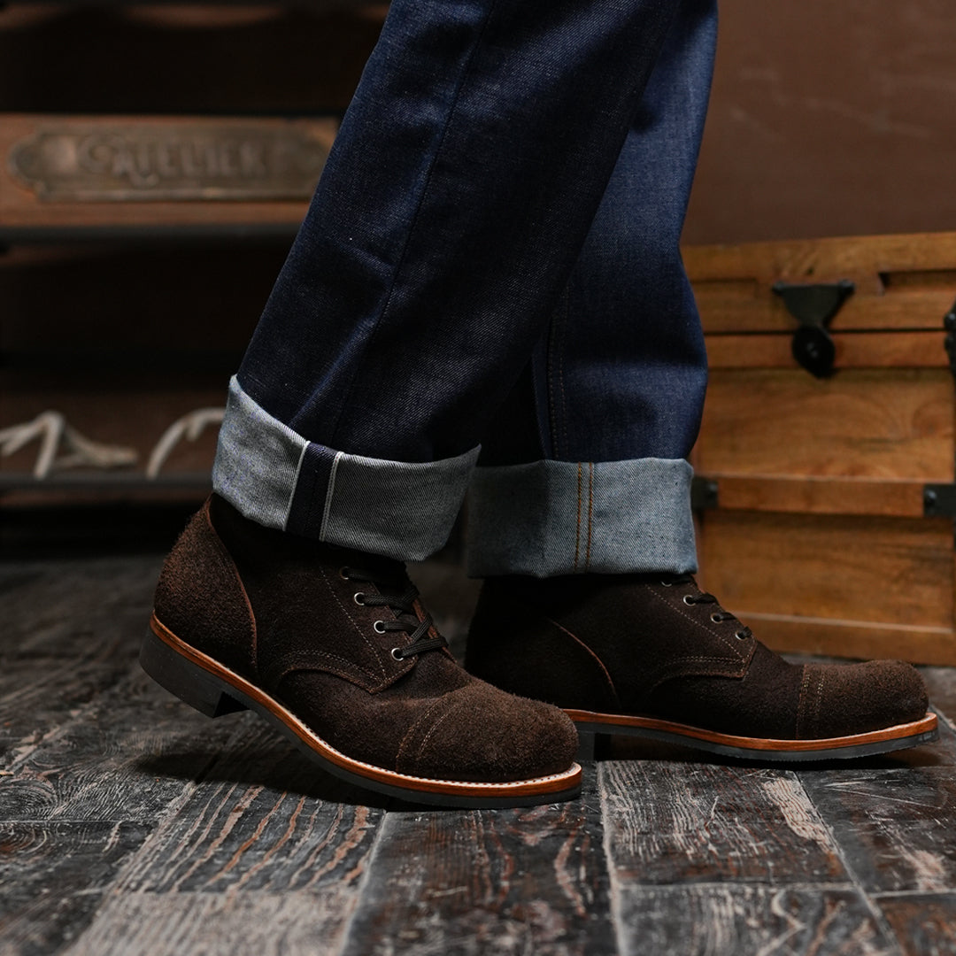 The Brandon Cap Toe Boots (Grizzly Brown Roughout) (Munson Last - Goodyear Welted)