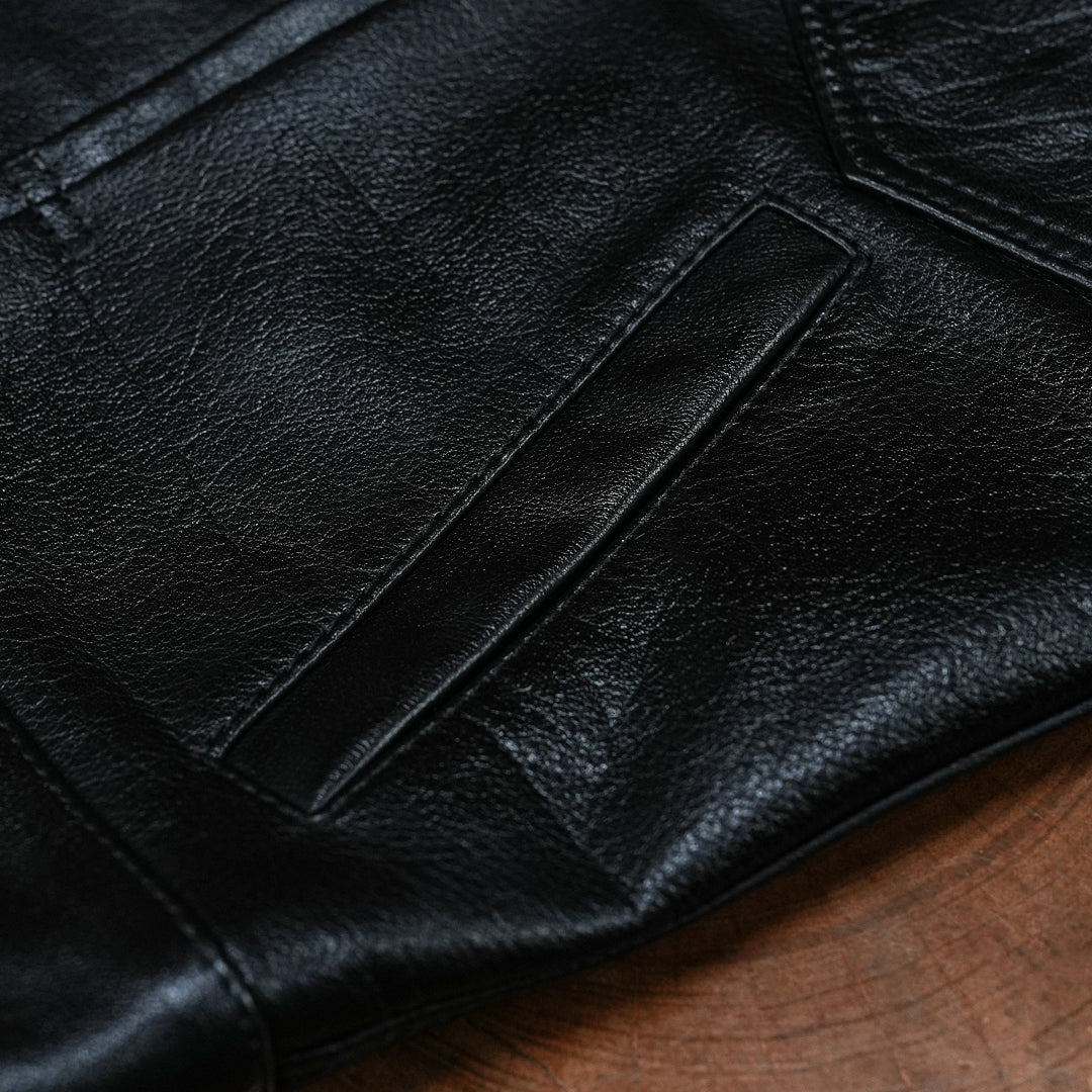 Trucker Type 2 Leather Jacket (Raven Black)