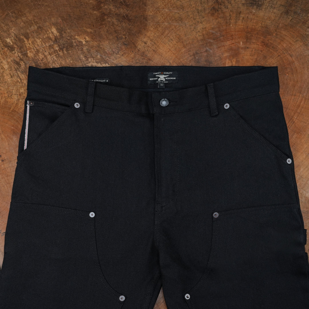 Double Knee Carpenter Double Black 14 Oz Selvedge Denim For Men (True Straight)