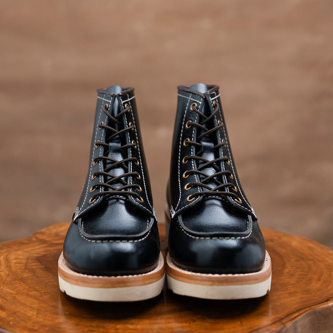 Moc-Toe Leather Boots 6" (Raven Black) Goodyear Welted
