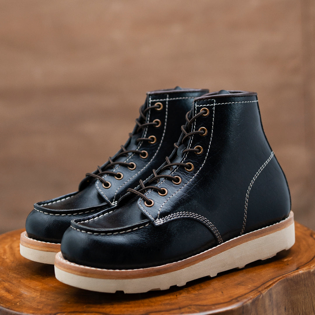 Moc-Toe Leather Boots 6" (Raven Black) Goodyear Welted