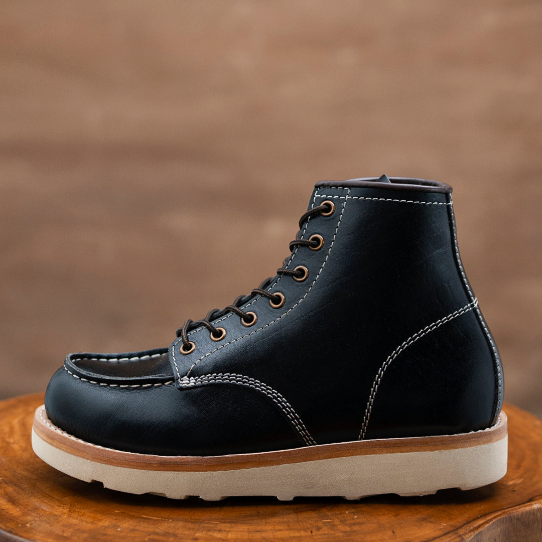 Moc-Toe Leather Boots 6" (Raven Black) Goodyear Welted