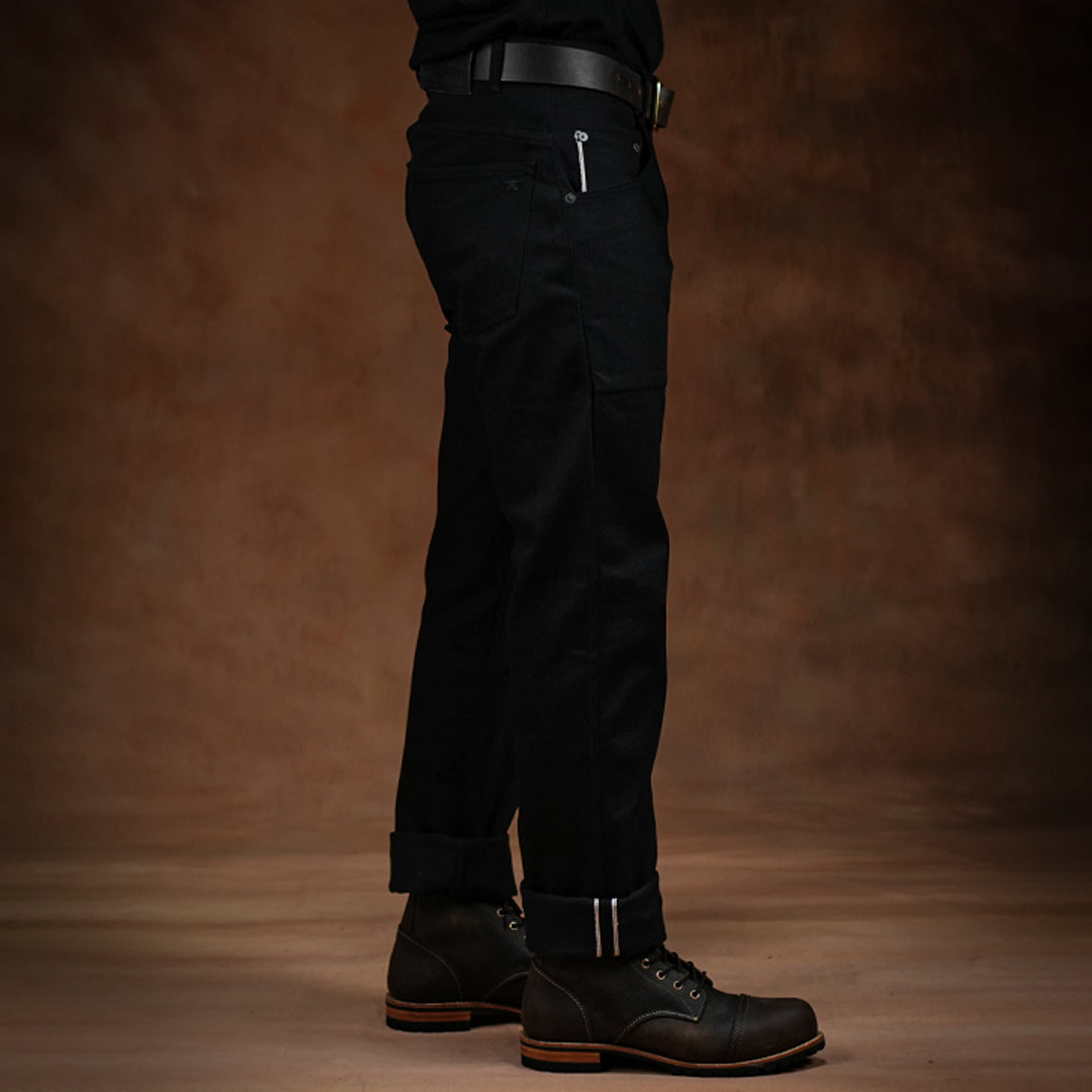 Five Pocket Double Black 14 Oz Selvedge Denim For Men (Slim Straight)