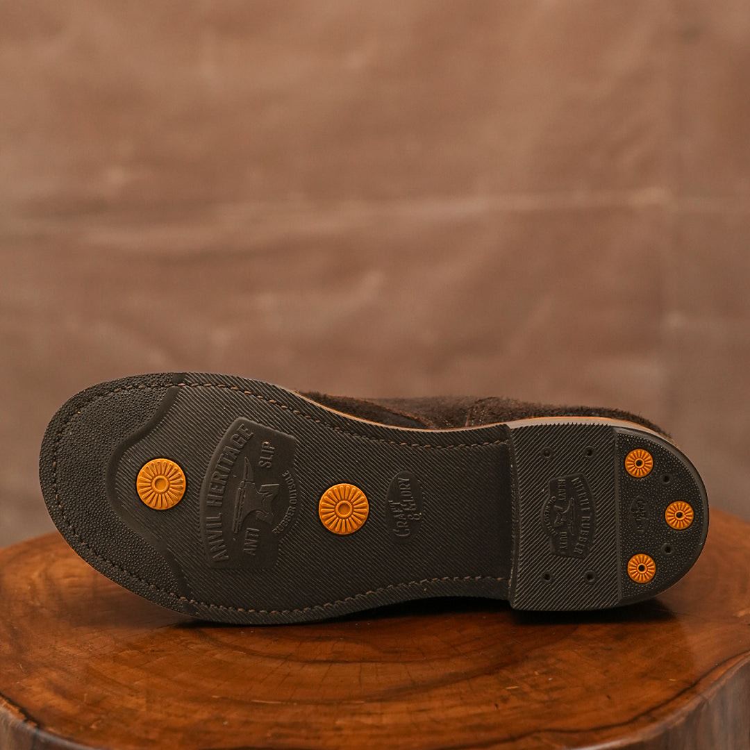 The Brandon Cap Toe Boots (Grizzly Brown Roughout) (Munson Last - Goodyear Welted)