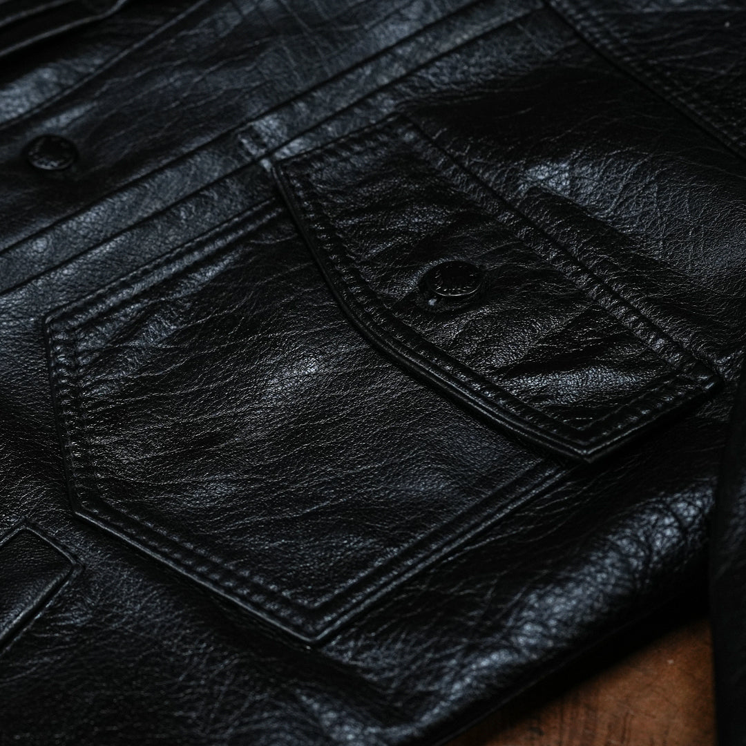 Trucker Type 2 Leather Jacket (Raven Black)