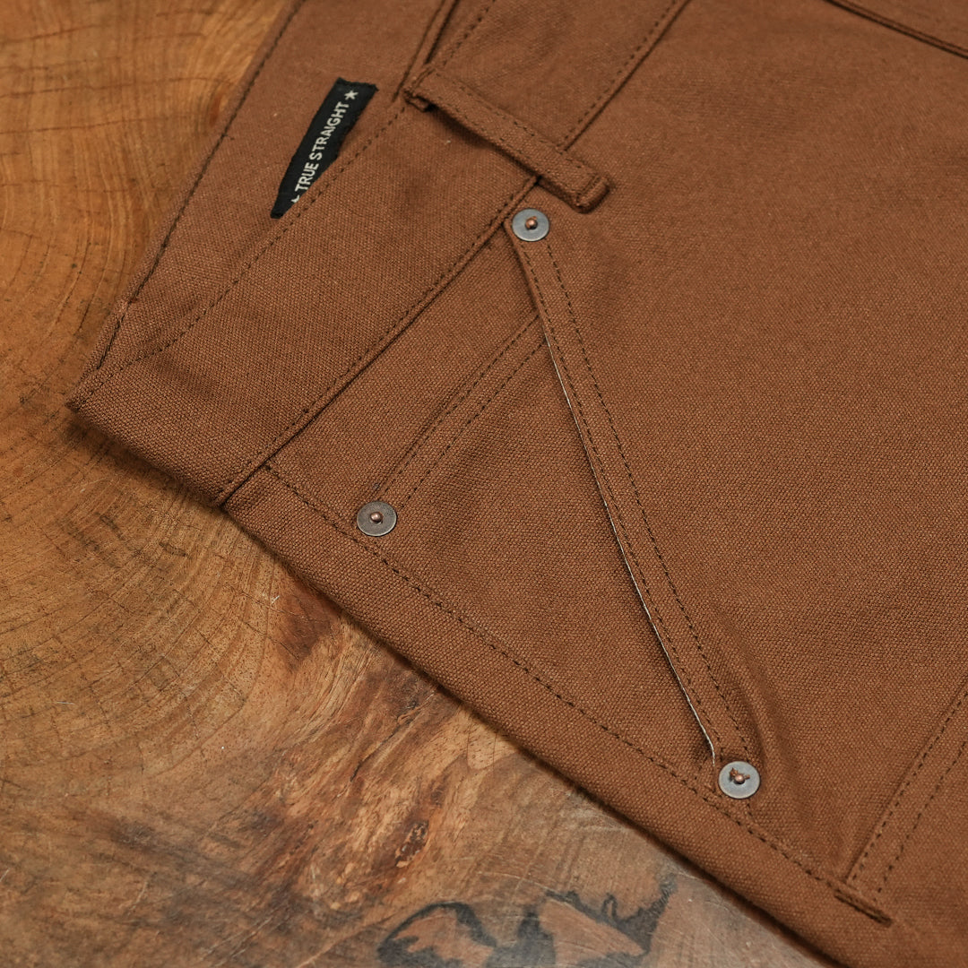 Double Knee Carpenter Fox Brown 12 Oz Duck Canvas Pants For Men (True Straight)