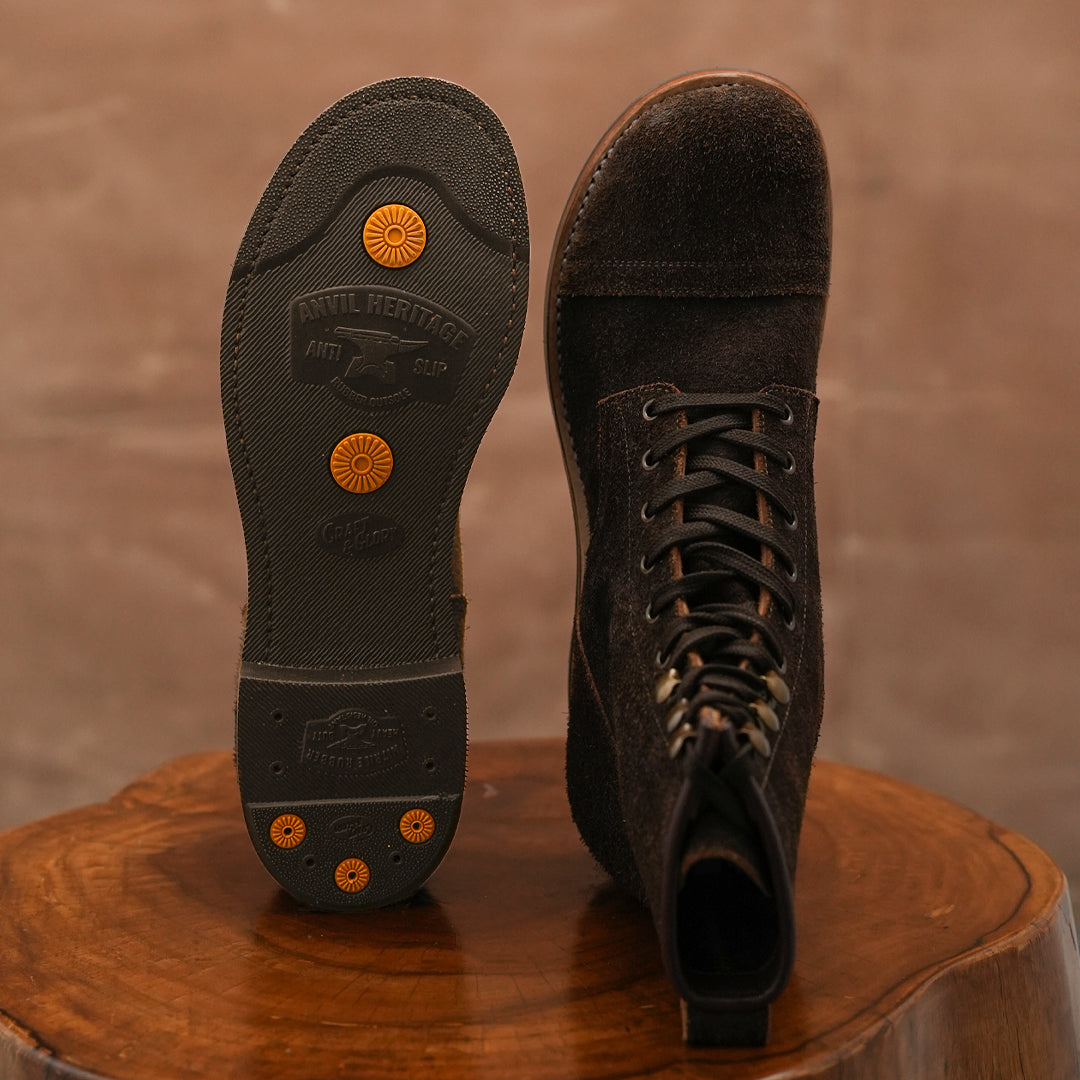 The Brandon Cap Toe Boots (Grizzly Brown Roughout) (Munson Last - Goodyear Welted)