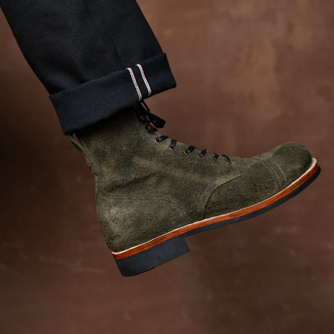 The Brandon Cap Toe Boots (Grizzly Green Roughout) (Munson Last - Goodyear Welted)