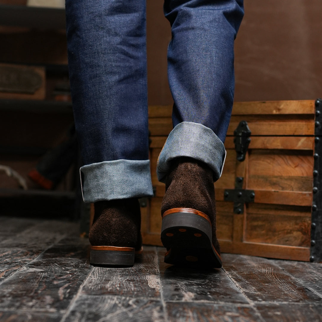 The Brandon Cap Toe Boots (Grizzly Brown Roughout) (Munson Last - Goodyear Welted)