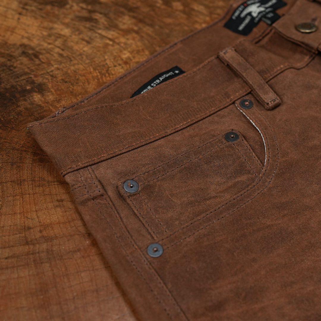 Five Pocket Bear Brown 12 Oz Hard Waxed Canvas Pants For Men (True Straight)