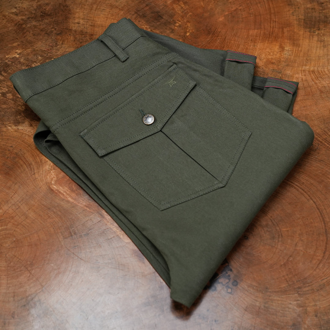 Fatigue Pants Military Green 12 Oz Selvedge Canvas For Men (True Straight)