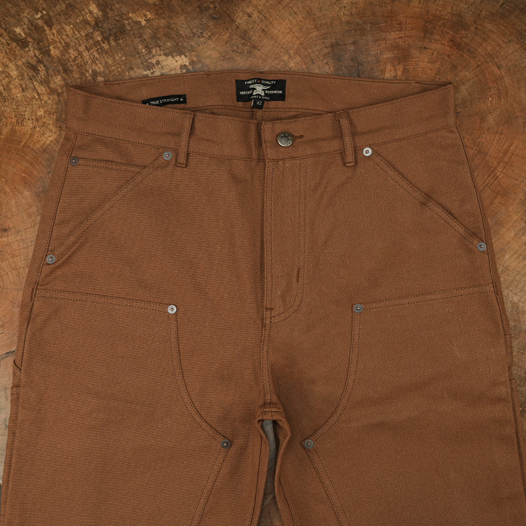 Double Knee Carpenter Fox Brown 12 Oz Duck Canvas Pants For Men (True Straight)