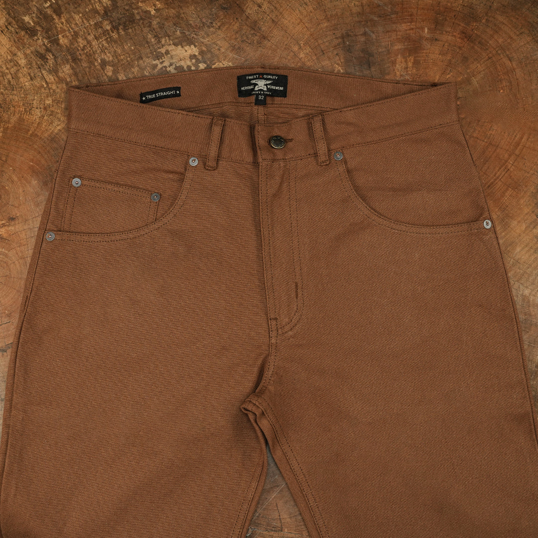 Five Pocket Fox Brown 12 Oz Duck Canvas Pants For Men (True Straight)