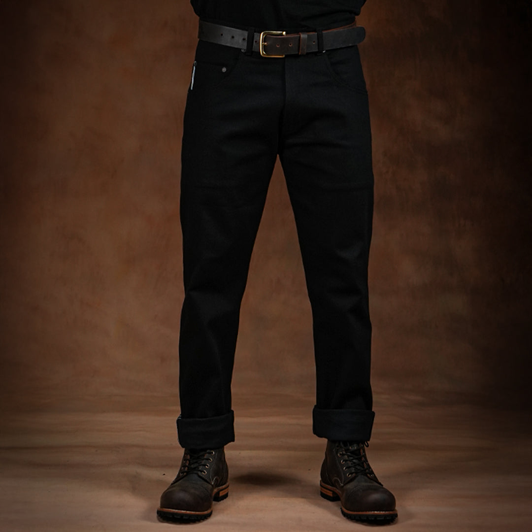 Five Pocket Double Black 14 Oz Selvedge Denim For Men (Slim Straight)