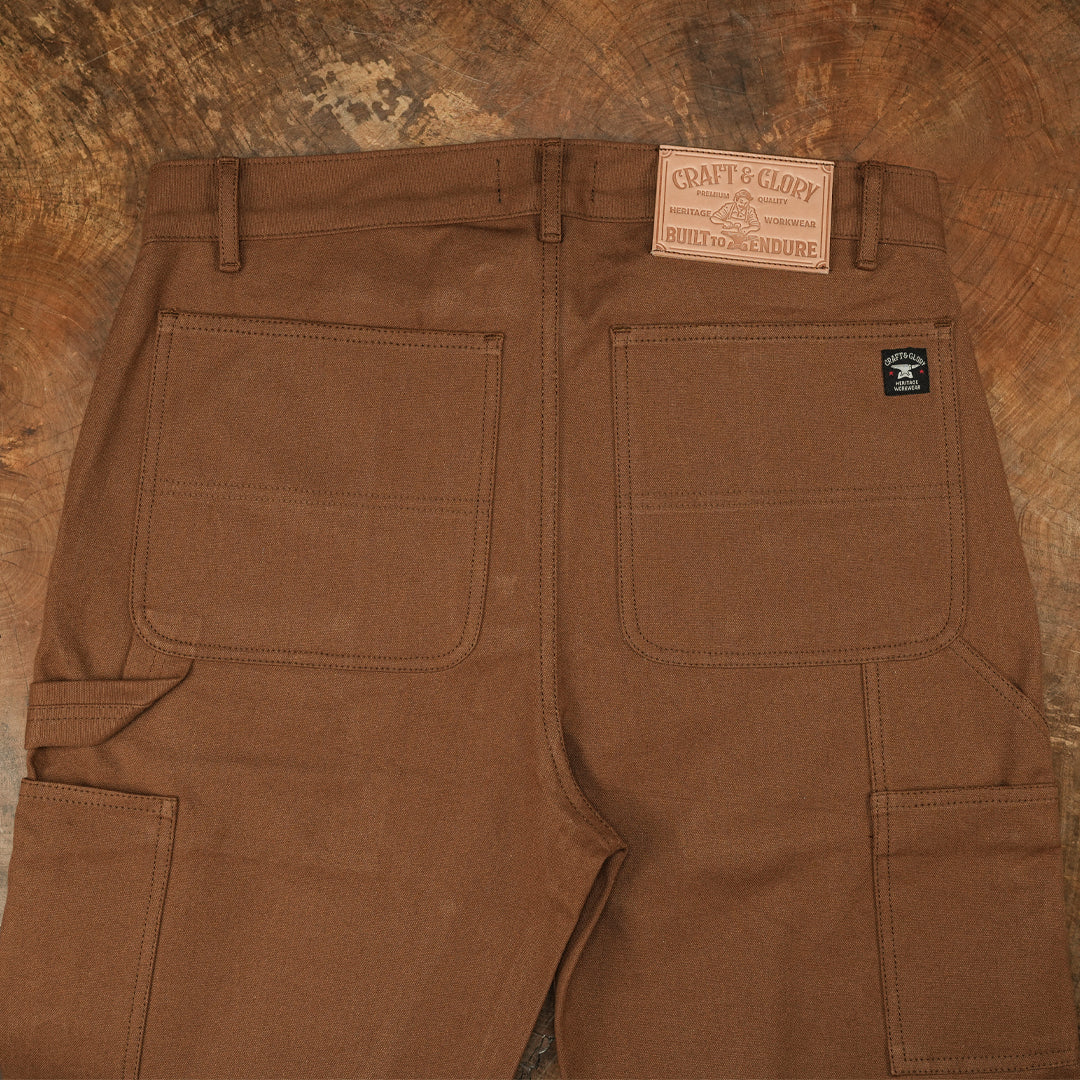 Double Knee Carpenter Fox Brown 12 Oz Duck Canvas Pants For Men (True Straight)