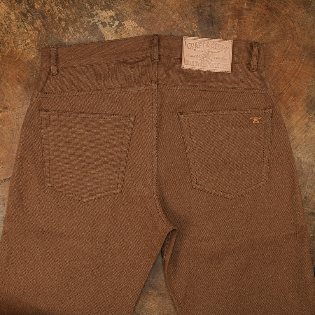 Five Pocket Fox Brown 12 Oz Duck Canvas Pants For Men (True Straight)