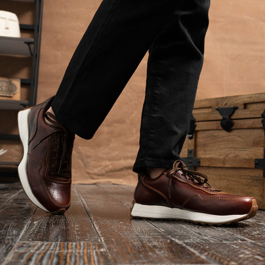 Old Skool Retro Leather Sneakers (Saddle Tan With White Sole)