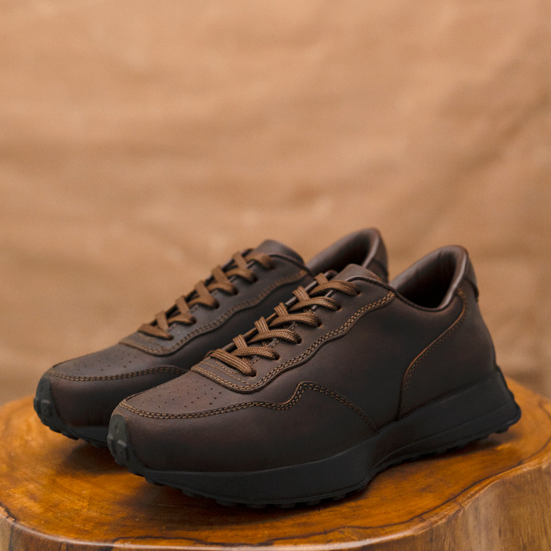 Old Skool Retro Leather Sneakers (Vintage Brown With Black Sole)