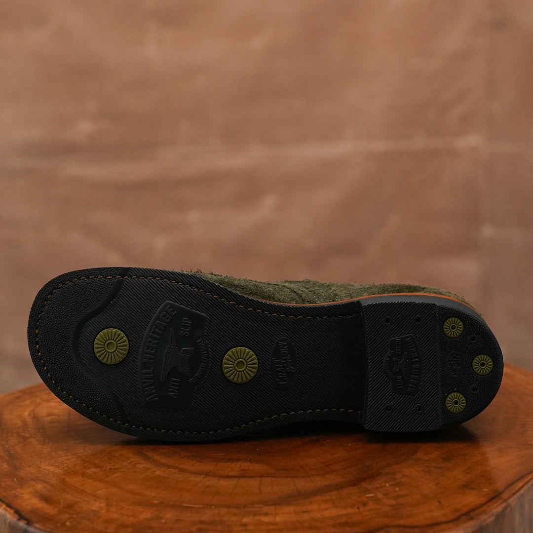 The Brandon Cap Toe Boots (Grizzly Green Roughout) (Munson Last - Goodyear Welted)