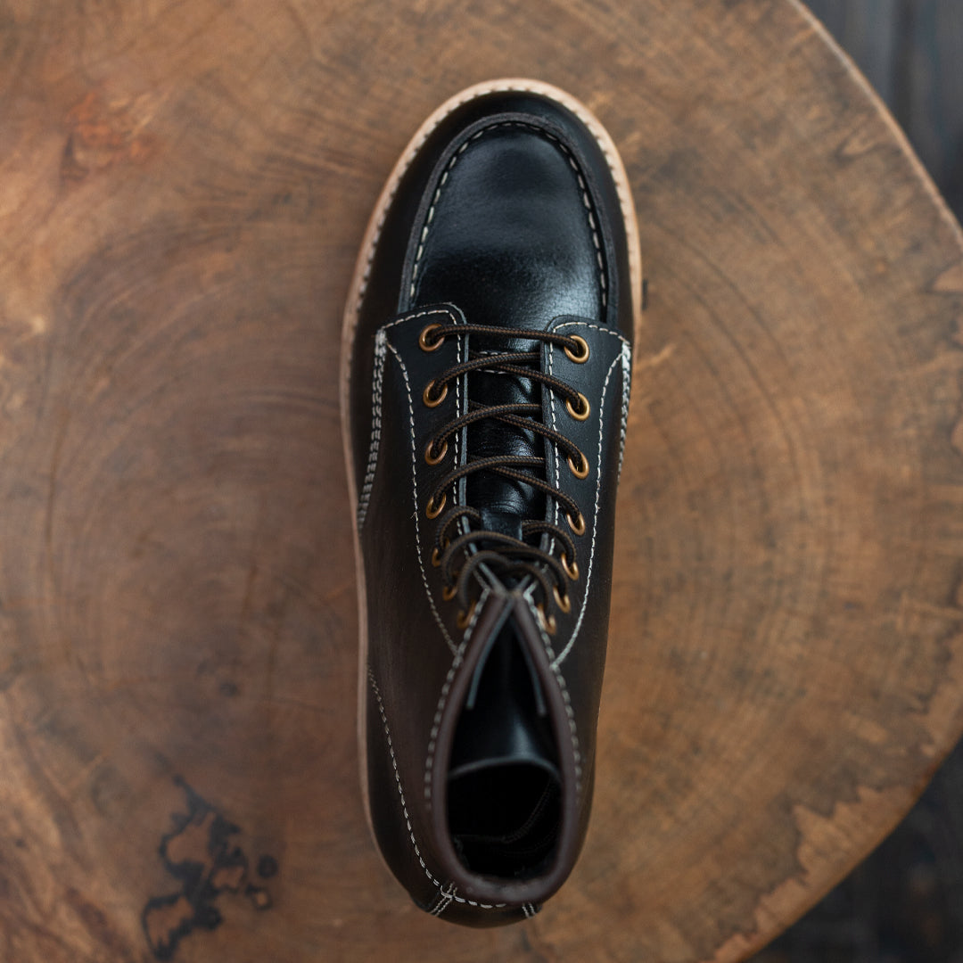 Moc-Toe Leather Boots 6" (Raven Black) Goodyear Welted