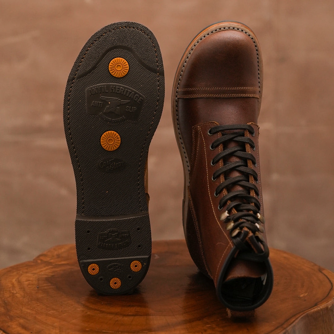 The Brandon Cap Toe Boots (Russet Waxed Roughout) (Munson Last - Goodyear Welted)