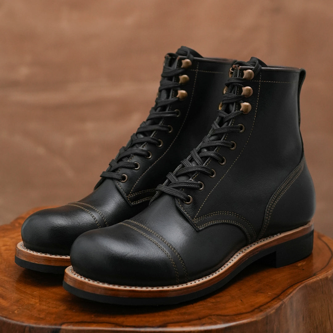 The Brandon Cap Toe Boots (Raven Black) (Munson Last - Goodyear Welted)