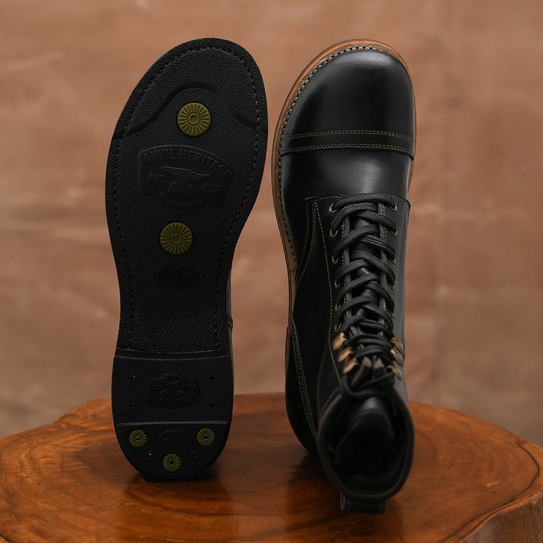 The Brandon Cap Toe Boots (Raven Black) (Munson Last - Goodyear Welted)
